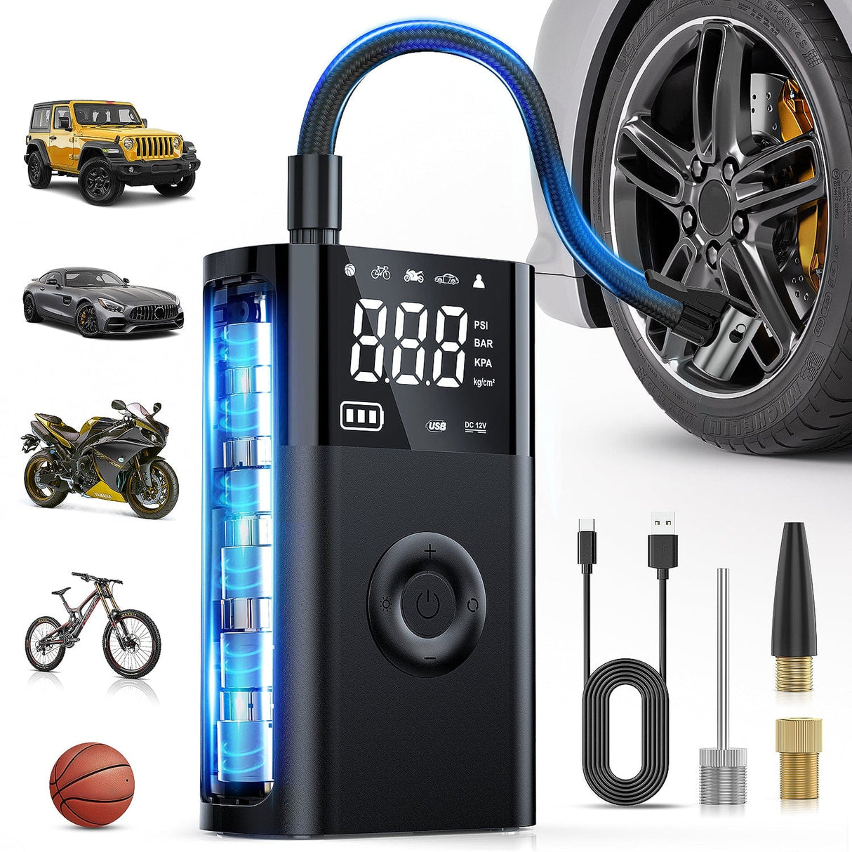 inflator Tire Inflator Portable Air Compressor Battery Rechargeable 12VDC 150PSI Cordless Auto Shutoff w/Digital Pressure Gauge 2X Faster Inflation Air Pump