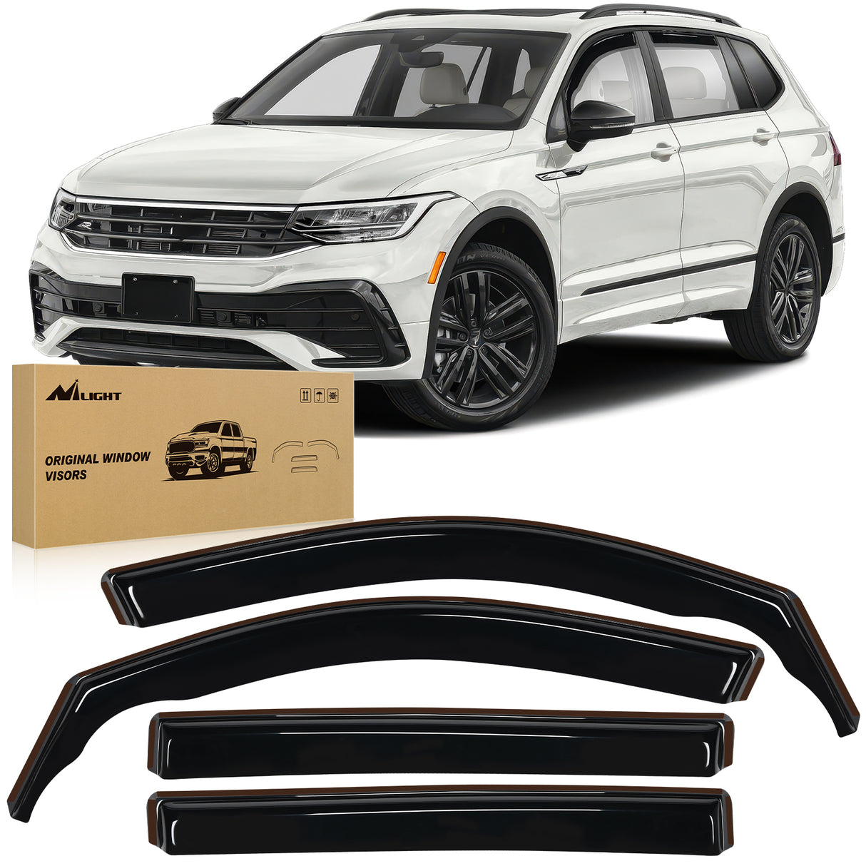 Rain Guards Vent Window Visors for Volkswagen (VW) Tiguan 2018 2019 2020 2021 2022 2023 2024(5-Seat Only), in-Channel Rain Guards, Original Window Deflectors-4PCS