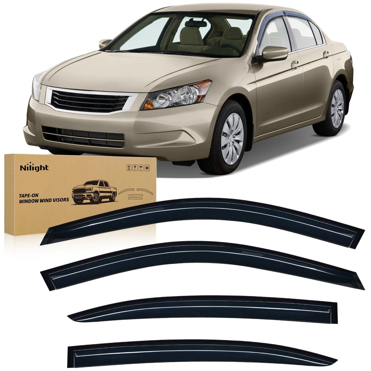 Rain Guards Window Visors for Honda Accord 2008 2009 2010 2011 2012 2013 2014 2015 2016 2017, Out-Channel Window Wind Deflectors Rain Guards -4PCS