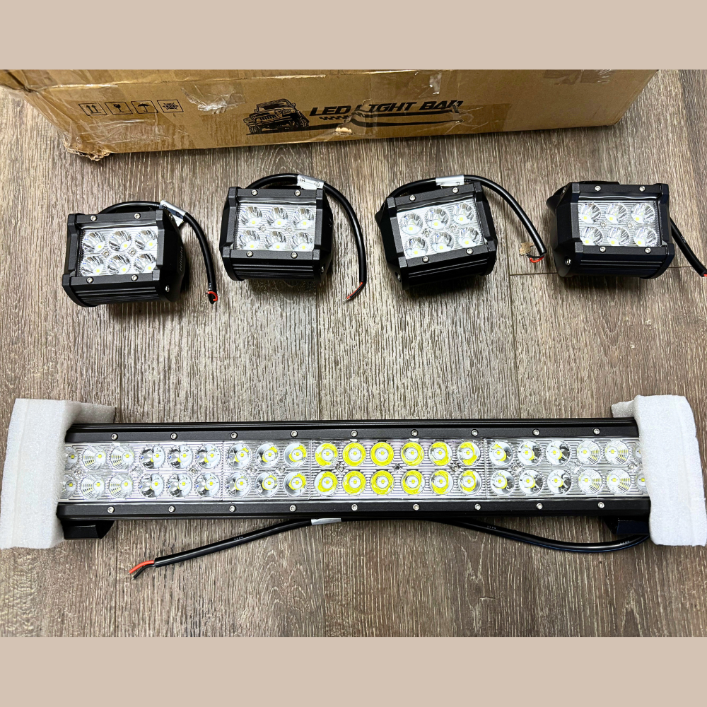 Light Bundle 20 Inch 126W Double Row Spot Flood Led Light Bar Kit | 4Pcs 4 Inch 18W Spot Light Pods (25% OFF Final Checkout)