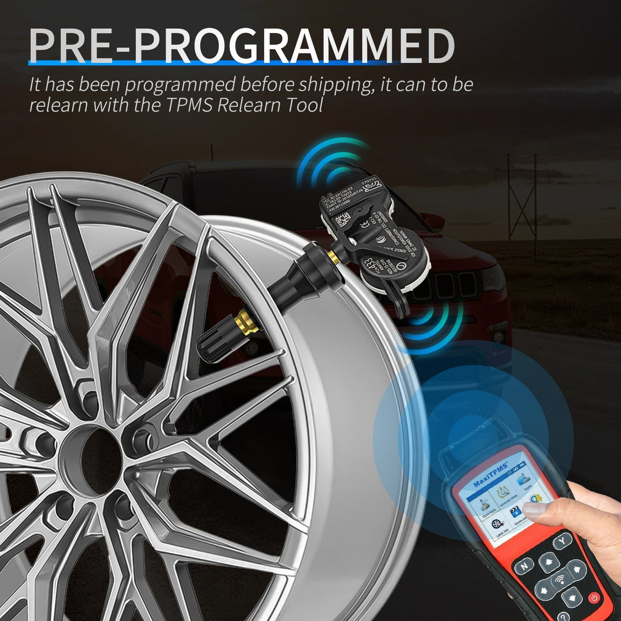 inflator 2016 2017 2018 2019 2020 2021 Jeep Grand Cherokee Dodge Durango 2015-2021 Chrysler 200 Pacifica Fiat 500X 433Mhz Tire Pressure Monitor Sensor