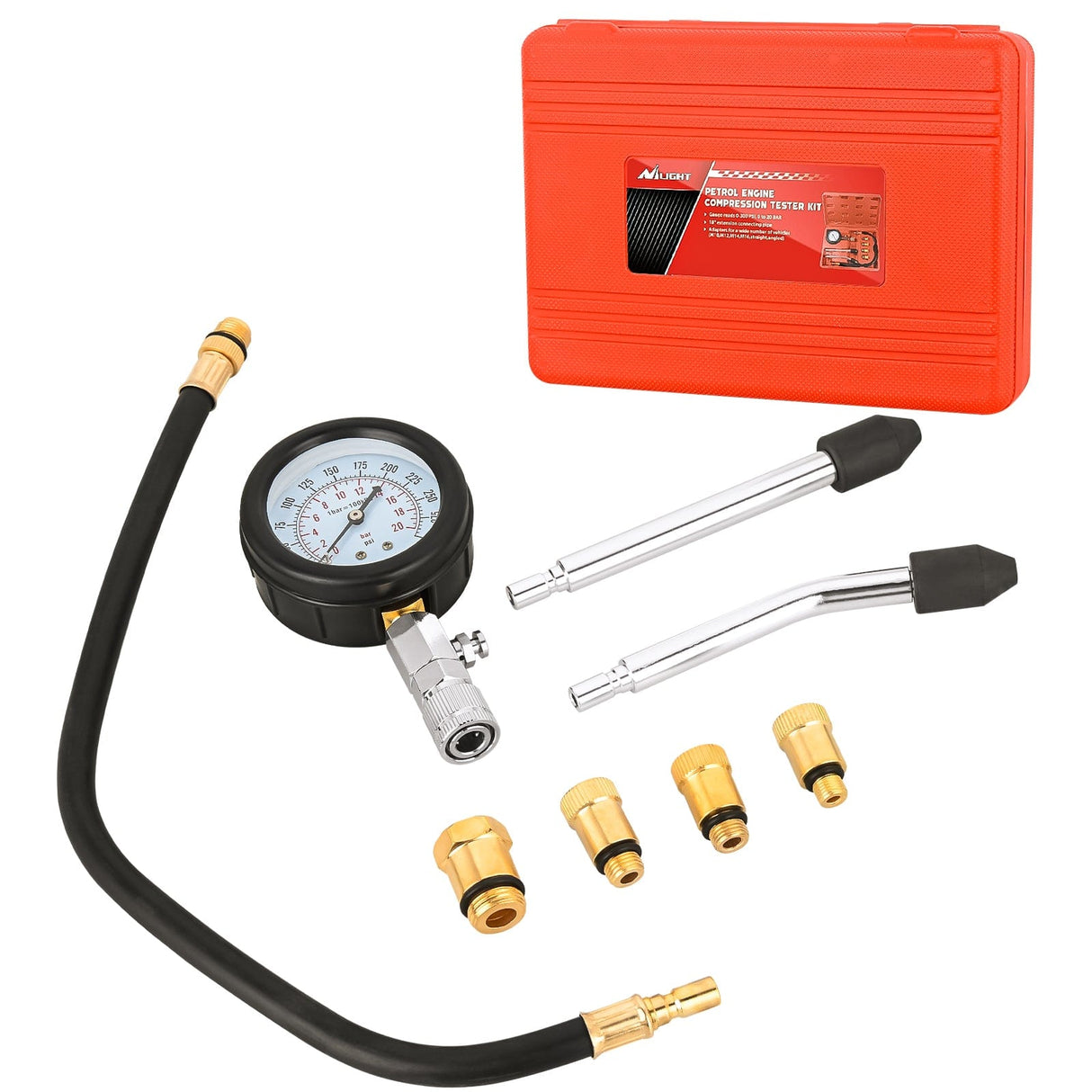 inflator 8PCS Petrol Gas Engine Cylinder Compression Tester Kit