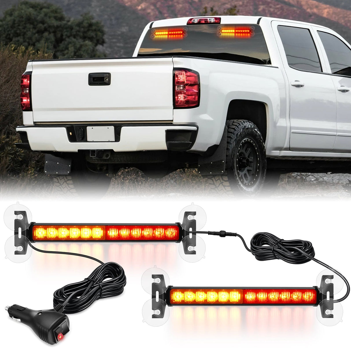 Led Strobe Light 24LED Emergency Strobe Traffic Advisor Light Bar 2 in 1 Amber Red Dash Warning Safety Flashing Lights Front/Rear Windshield Construction Lights for Trucks Cars Plow Police Firefighter Vehicles