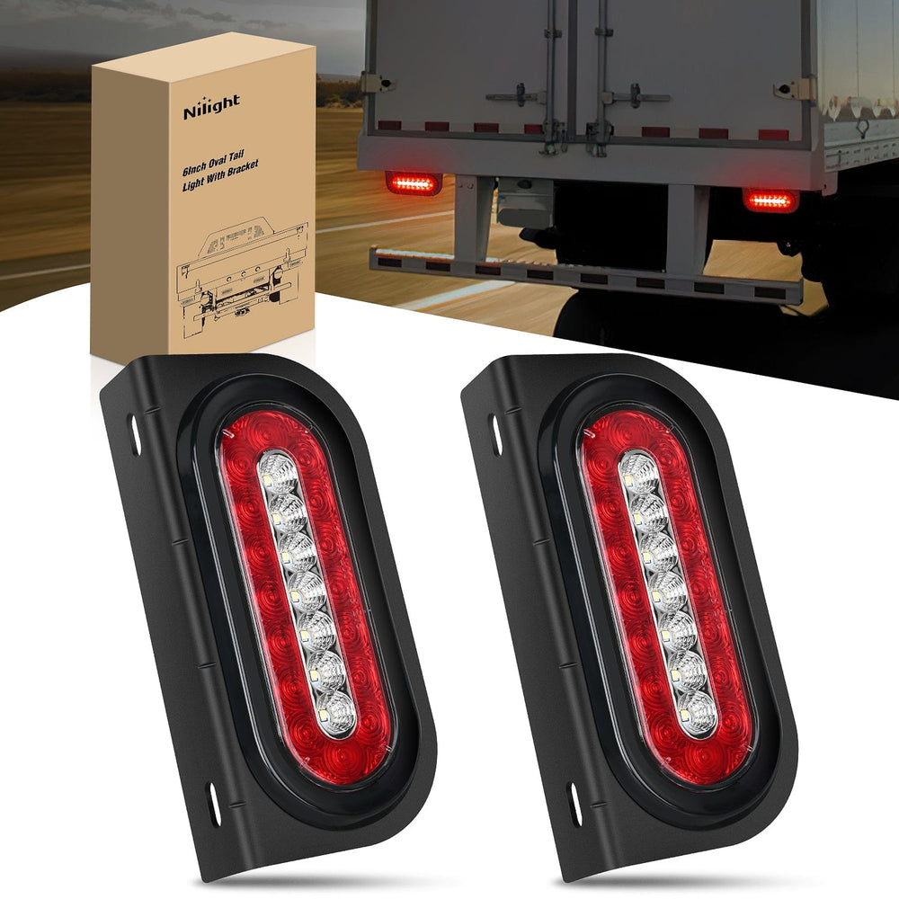 Tail Brake Turn Reverse Lights 6Inch Red White Oval Tail Light w/ Mounting Bracket (Pair)