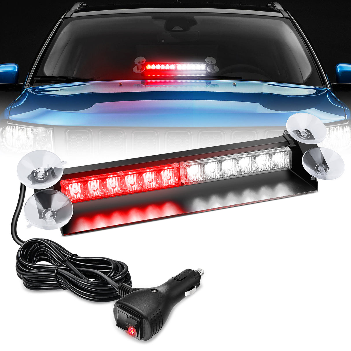 Nilight 12LED Traffic Advisor Strobe Light Bar Red White Emergency Warning Hazard Safety Dash Front/Rear Windshield Flashing Lights for Cars Trucks Police Firefighter Plow Construction Vehicles