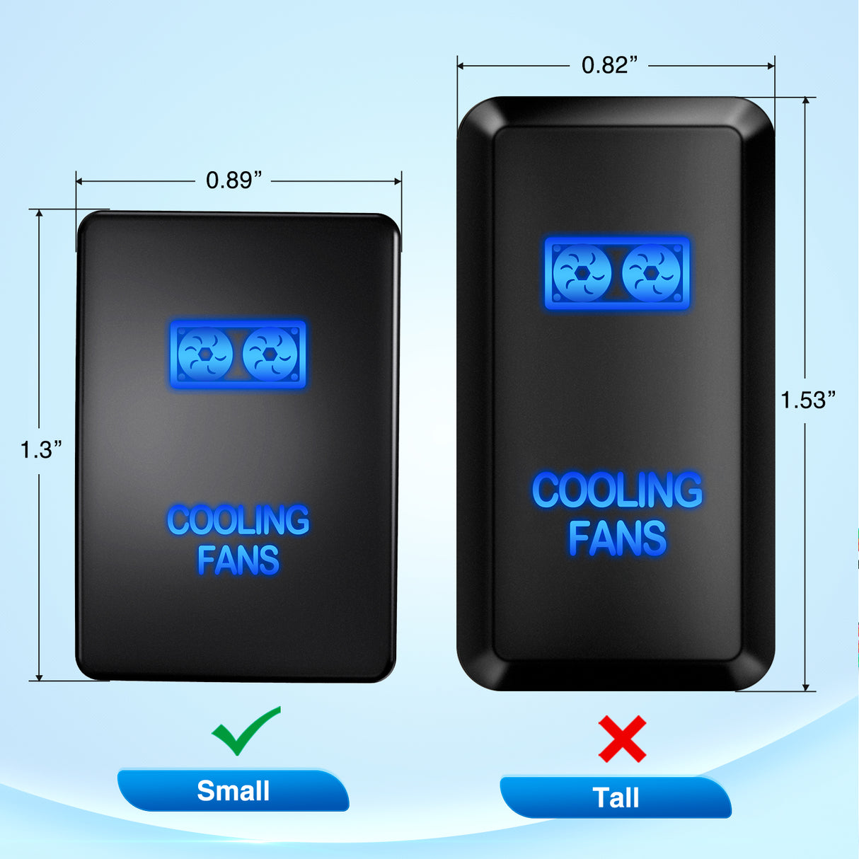 Cooling Fans Push Button Switch 12V ON Off Switches with Connector Wire Kit 1.28Inch x 0.87Inch Replacement for Toyota Sequoia Highlander Tacoma Tundra 4Runner RAVR Yaris