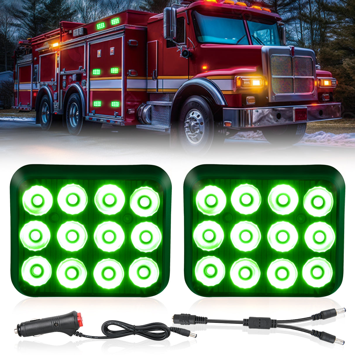 Nilight 12LED Magnetic Wireless Trailer Lights 2PCS Rechargeable Portable Hazard Beacon Warning Light Green Emergency Strobe Light for Trucks Trailers Vehicles Cars Bus Surface Mount