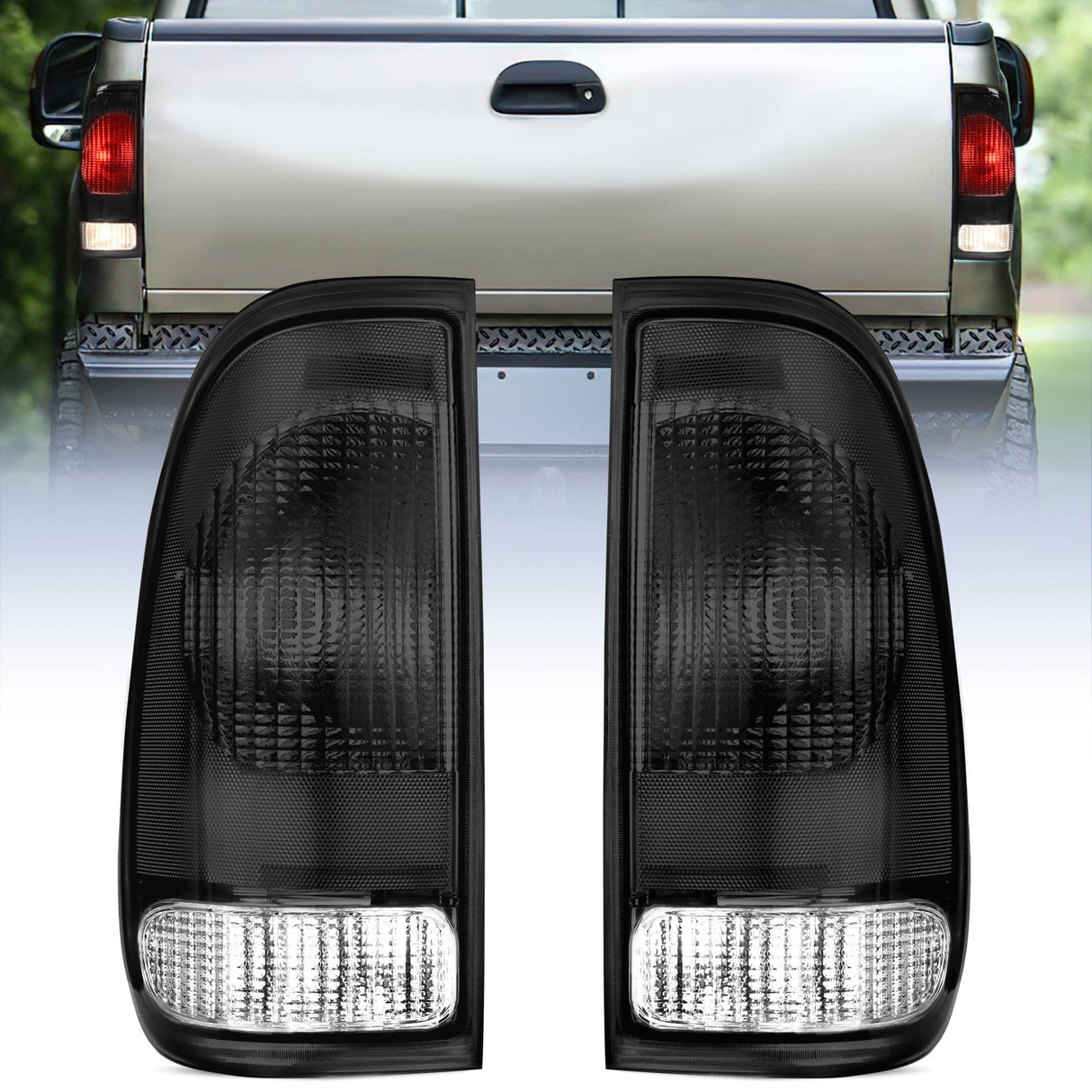 Taillight Assembly 1997 1998 1999 2000 2001 2002 2003 Ford F150 1997 1998 1999 Light Duty 1999 2000 2001 2002 2003 2004 2005 2006 2007 Ford Super Duty Taillight Assembly Smoke Housing Rear Lamp Replacement OE Style Driver Passenger Side