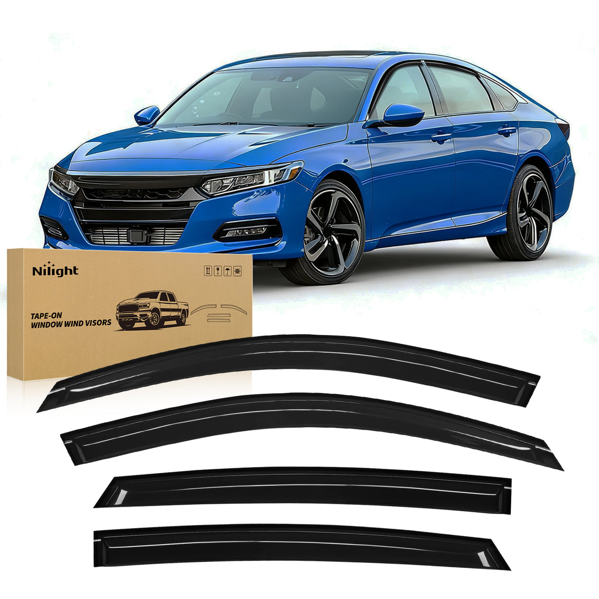 Window Rain Guards for Honda Accord 2018 2019 2020 2021 2022 2023, Window Wind Deflectors Vent Visors, Tape on-4PCS