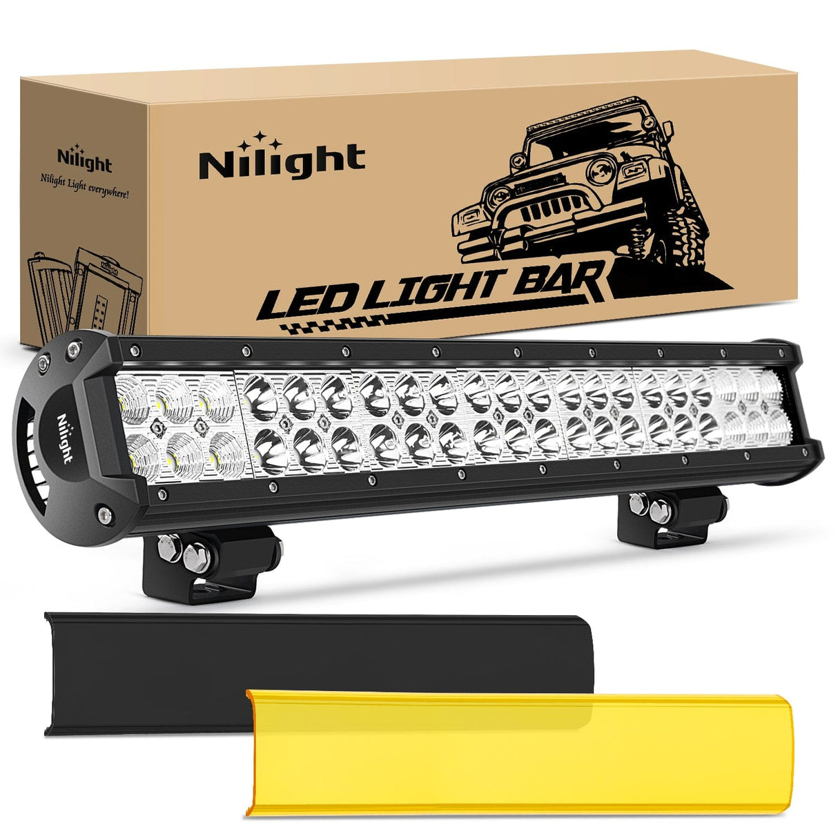 LED Light Bar 20 Inch 126W Double Row Spot Flood Led Light Bar with Amber/Black Covers