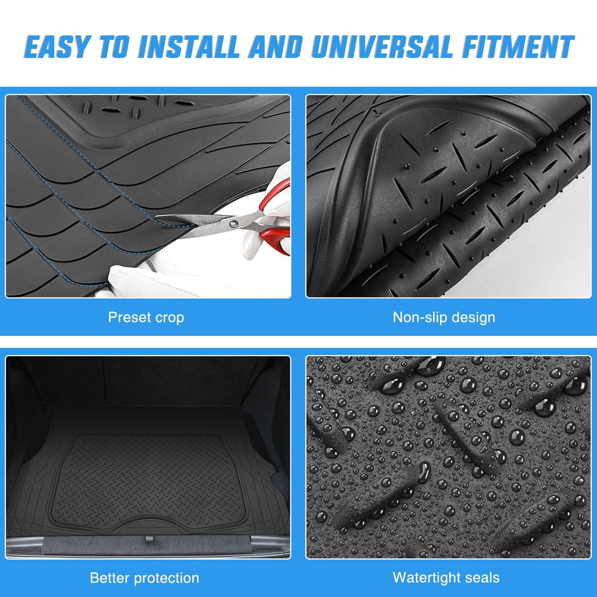 Floor Mat 50X31 Inch Rubber Cargo Mats Universal Trim to fit Most Vehicles