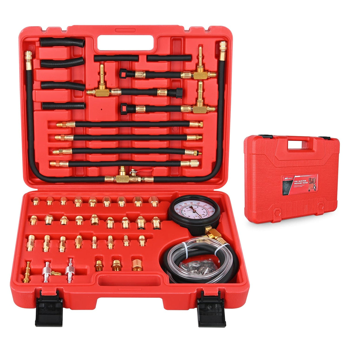 inflator 52 pcs 0-140 PSI Fuel Pressure Gauge with 9.49,7.89,6.30 Fuel Line Fittings Master Fuel Pressure Tester Kit