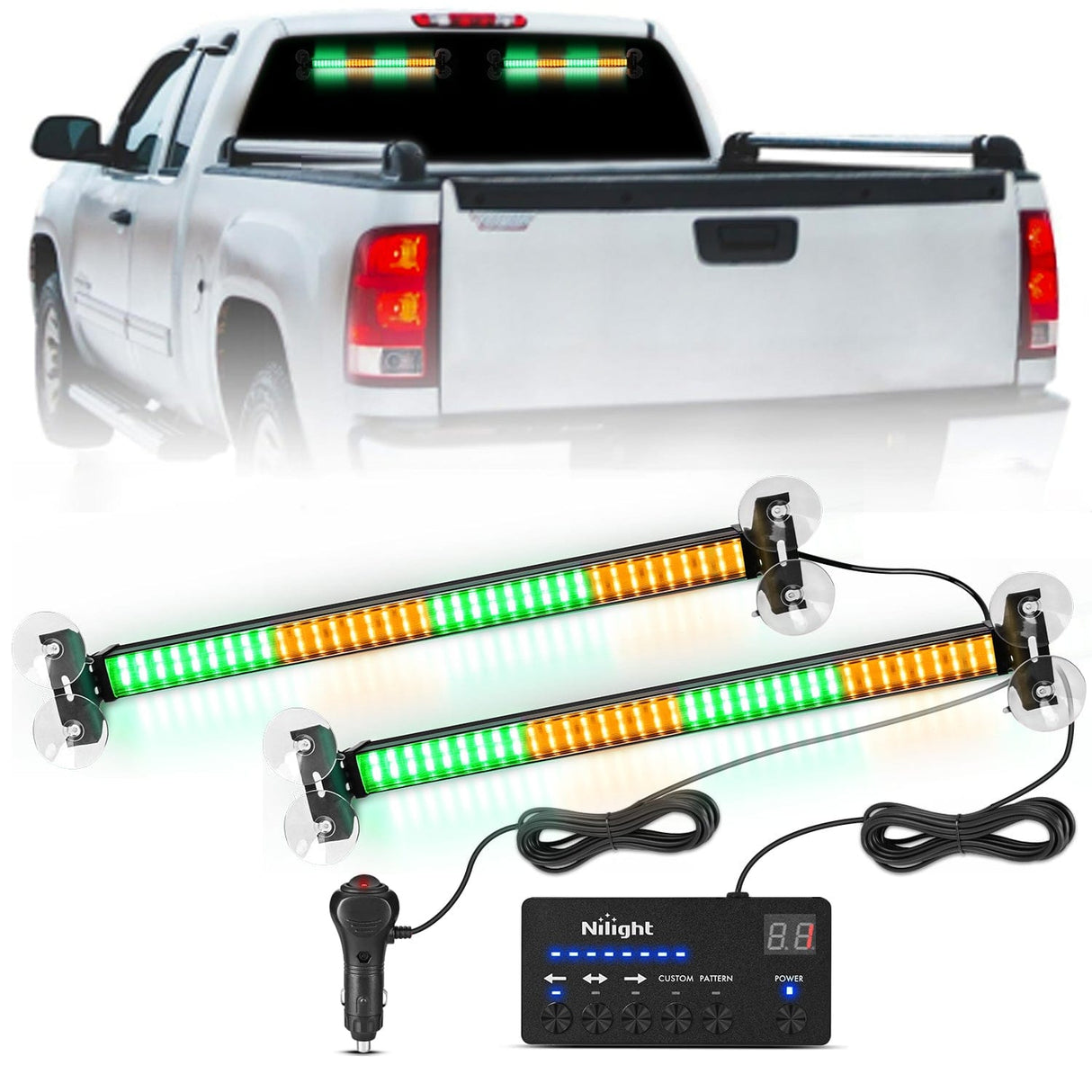 Led Strobe Light 144 LED Strobe Traffic Advisor Light Bar Amber Green with Controller 2 in 1 Automotive Emergency Warning Flashing Police Windshield Lights Bars for Cars Tow Plow Trucks Construction Vehicles