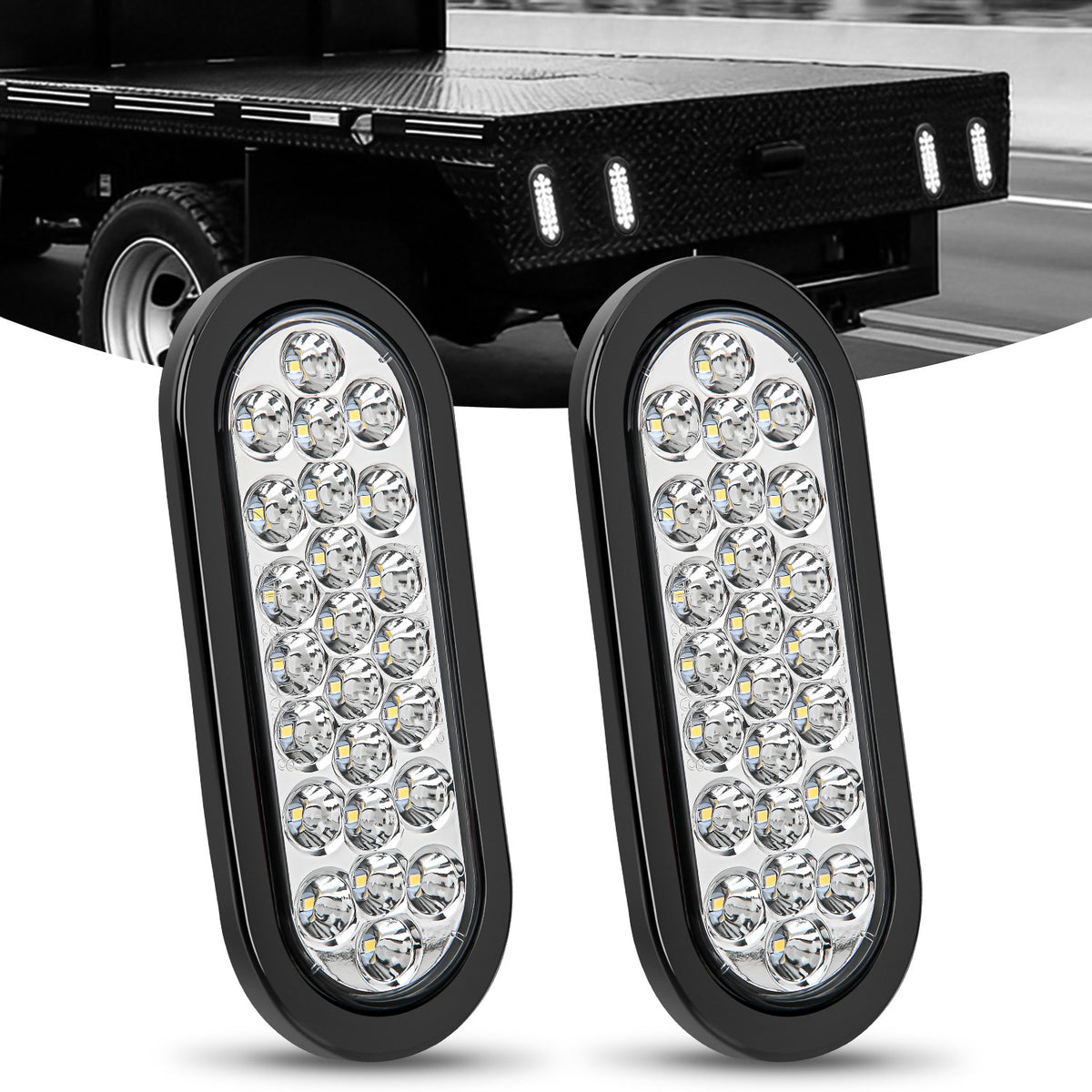 6 Inch Oval White 24Leds Trailer Tail Lights (Pair)