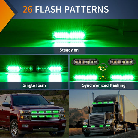 Surface Mount Strobe Lights 8PCS 12LED Green Emergency Strobe Lights