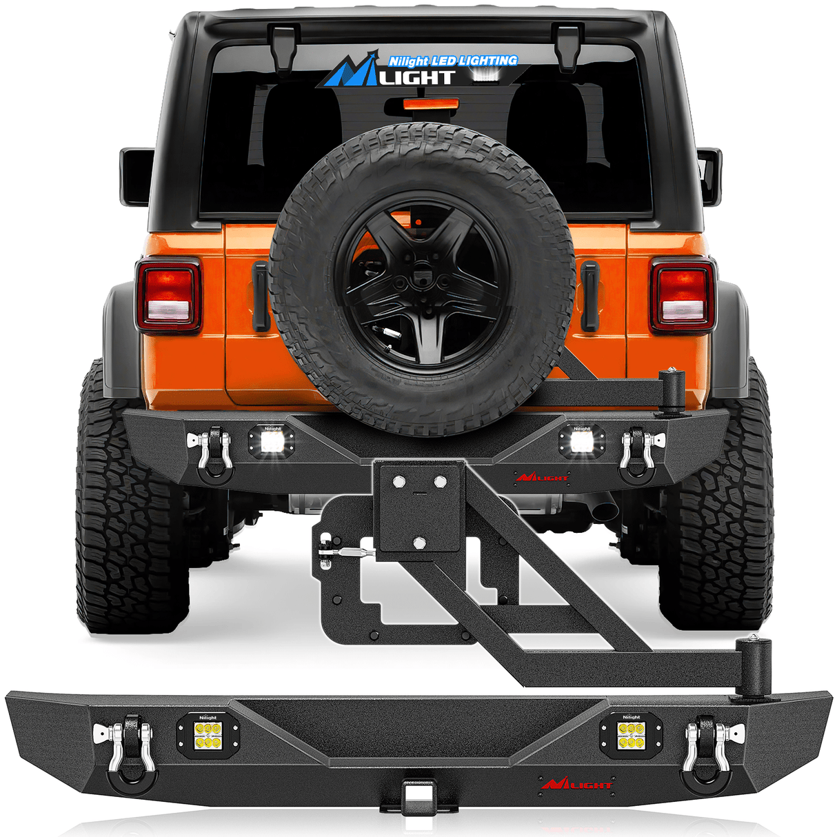 Front Bumper 2007 2008 2009 2010 2011 2012 2013 2014 2015 2016 2017 2018 Jeep Wrangler JK & Unlimited (2/4 Doors) Rear Bumper Hitch Receiver 2Pcs LED Lights Pods D-rings