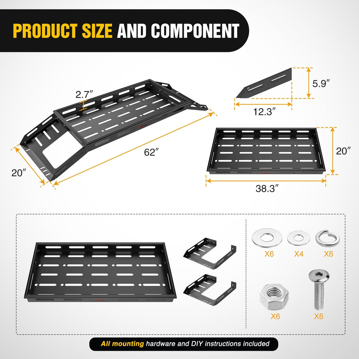 Accessories Interior Storage Rear Trunk Cargo Rack Basket Tray Interior Storage Luggage Carrier for 2007-2025 Wrangler JK JKU & JL JLU Unlimited 4-Door Hardtops