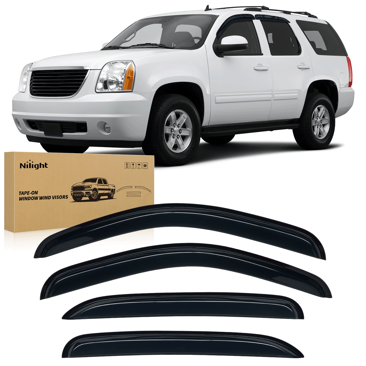 Rain Guards Window Rain Guards for Chevy Tahoe/GMC Yukon 2007 2008 2009 2010 2011 2012 2013 2014, Out-Channel Window Visors Vent Wind Deflectors-4PCS