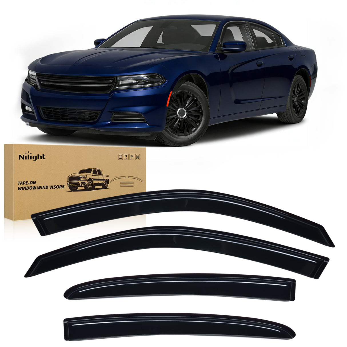 Rain Guards for Dodge Charger 2011-2023 2018 2019 2020 2021 2022 2023, Window Wind Deflectors Vent Visors, Tape on-4PCS