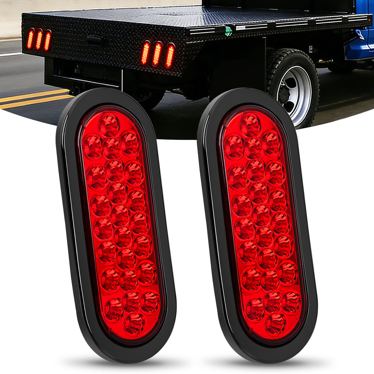 6 Inch Oval Red 24Leds Trailer Tail Lights (Pair)