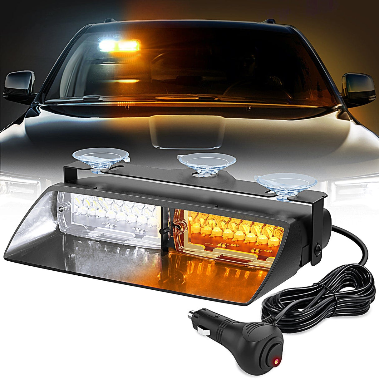 Windshield Hazard Strobe Light 8 Inch 16 Leds Windshield Hazard Amber White Strobe Light