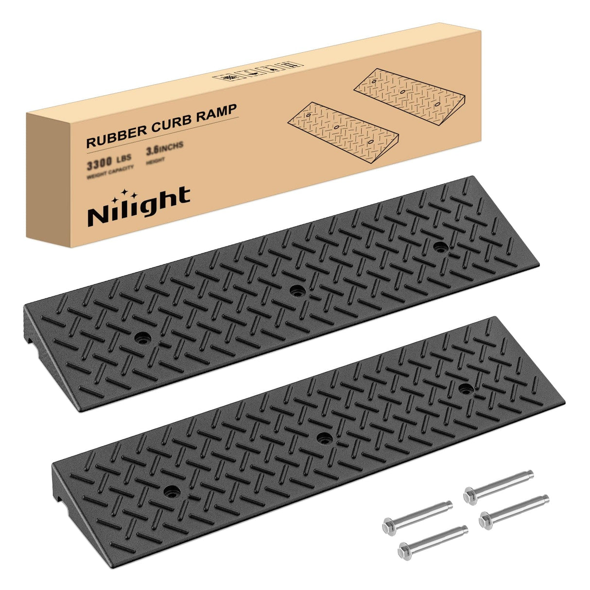 Accessories 2.4Inch Rise Curb Ramps, Heavy Duty Rubber Driveway Threshold Shed Ramp for Sidewalk Cars Lawn Mower Wheelchairs Motorcycles, 3300lbs Load Capacity