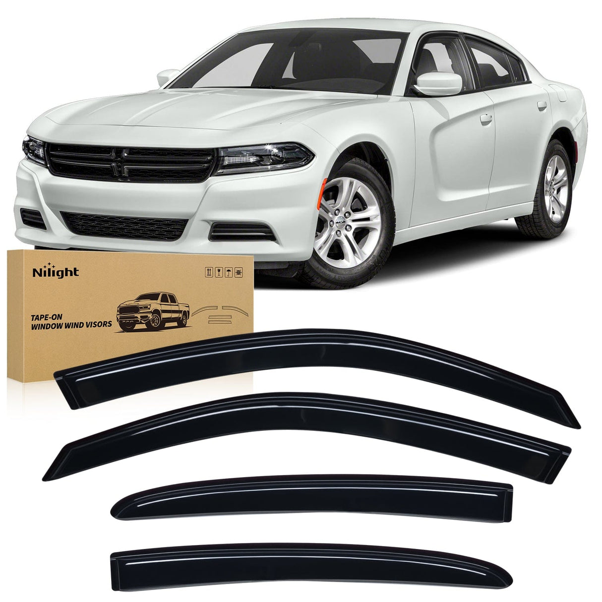 Rain Guards Rain Guards for Dodge Charger 2011-2023 2018 2019 2020 2021 2022 2023, Window Wind Deflectors Vent Visors, Tape on-4PCS