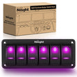 Rocker Switch 6Gang Aluminum 5Pin ON/Off Rocker Switch Panel Purple