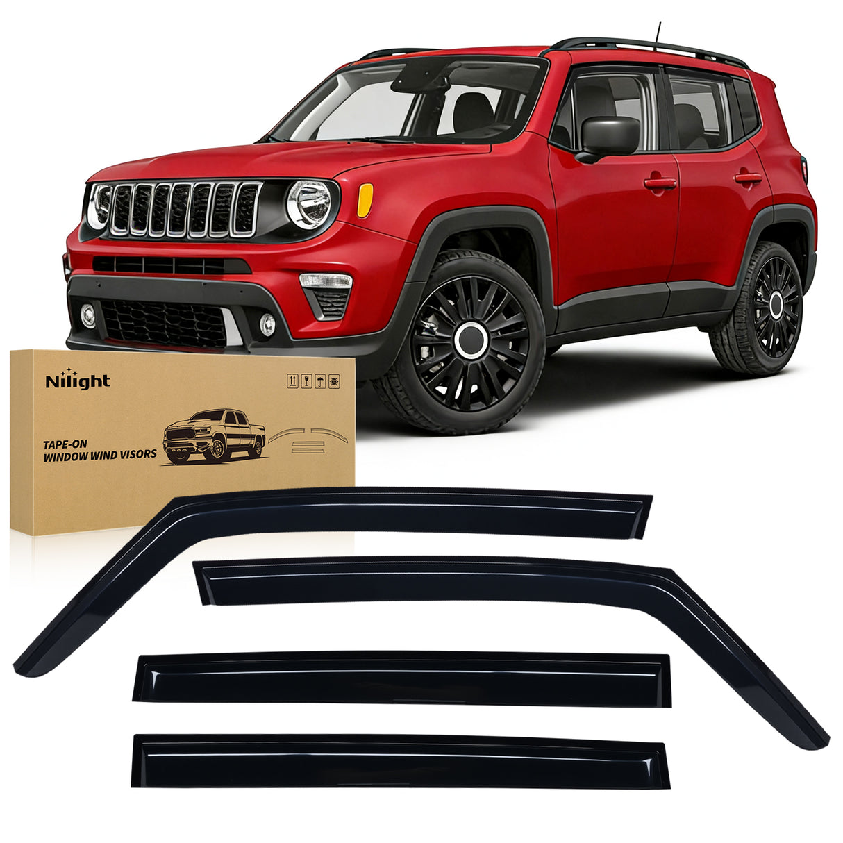 Rain Guards for Jeep Renegade 2015 2016 2017 2018 2019 2020 2021 2022 2023 2024, Window Wind Deflectors Vent Visors, Tape on-4PCS