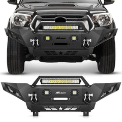 2005-2015 Toyota Tacoma Front Bumper Full Width Solid Steel Winch Plate Offroad 120W Light Bar 18w Pods