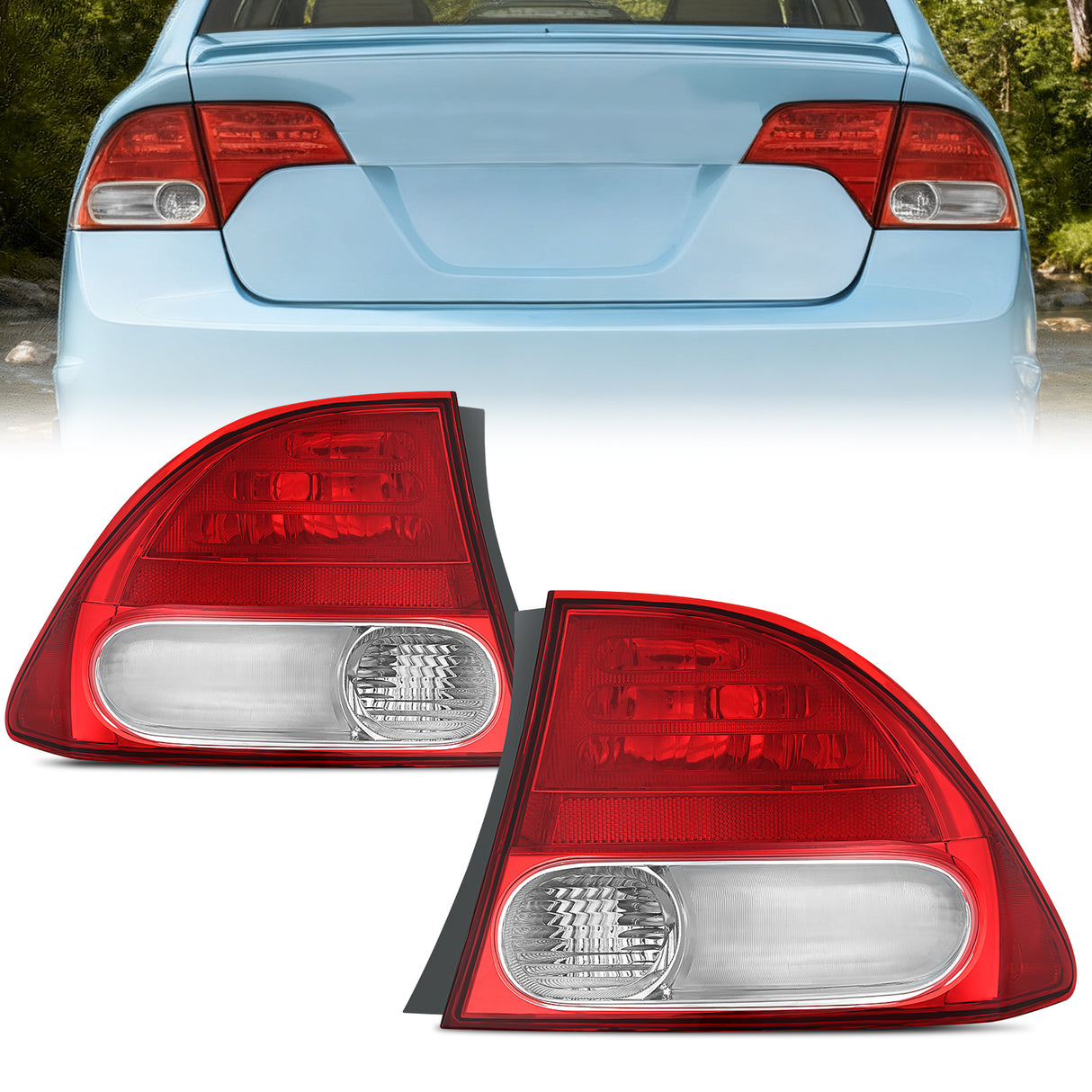 Taillight Assembly Compatible with 2009 2010 2011 Honda Civic Sedan Hybrid 4 Door Rear Lamp Replacement OE Style Driver and Passenger Side