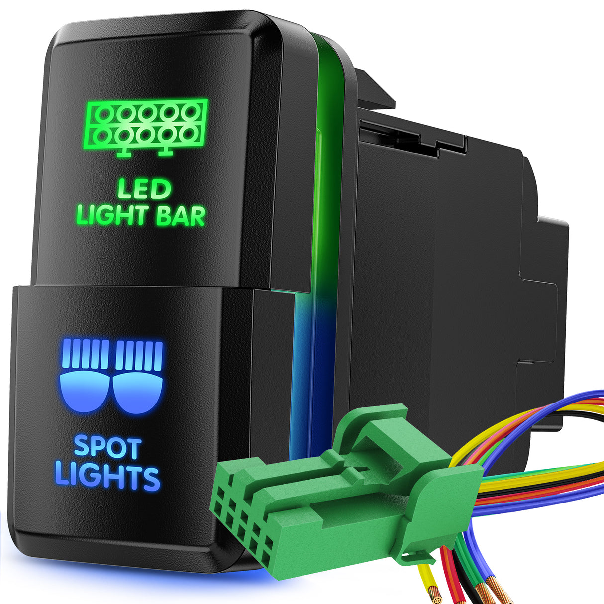 Nilight LED Light Bar & Spot Lights Dual Push Button Switch 12V ON Off Switches with Connector Wire Kit 1.54Inch x 0.83Inch Replacement for Toyota Tacoma Tundra 4Runner FJ Cruiser Hilux Fortuner