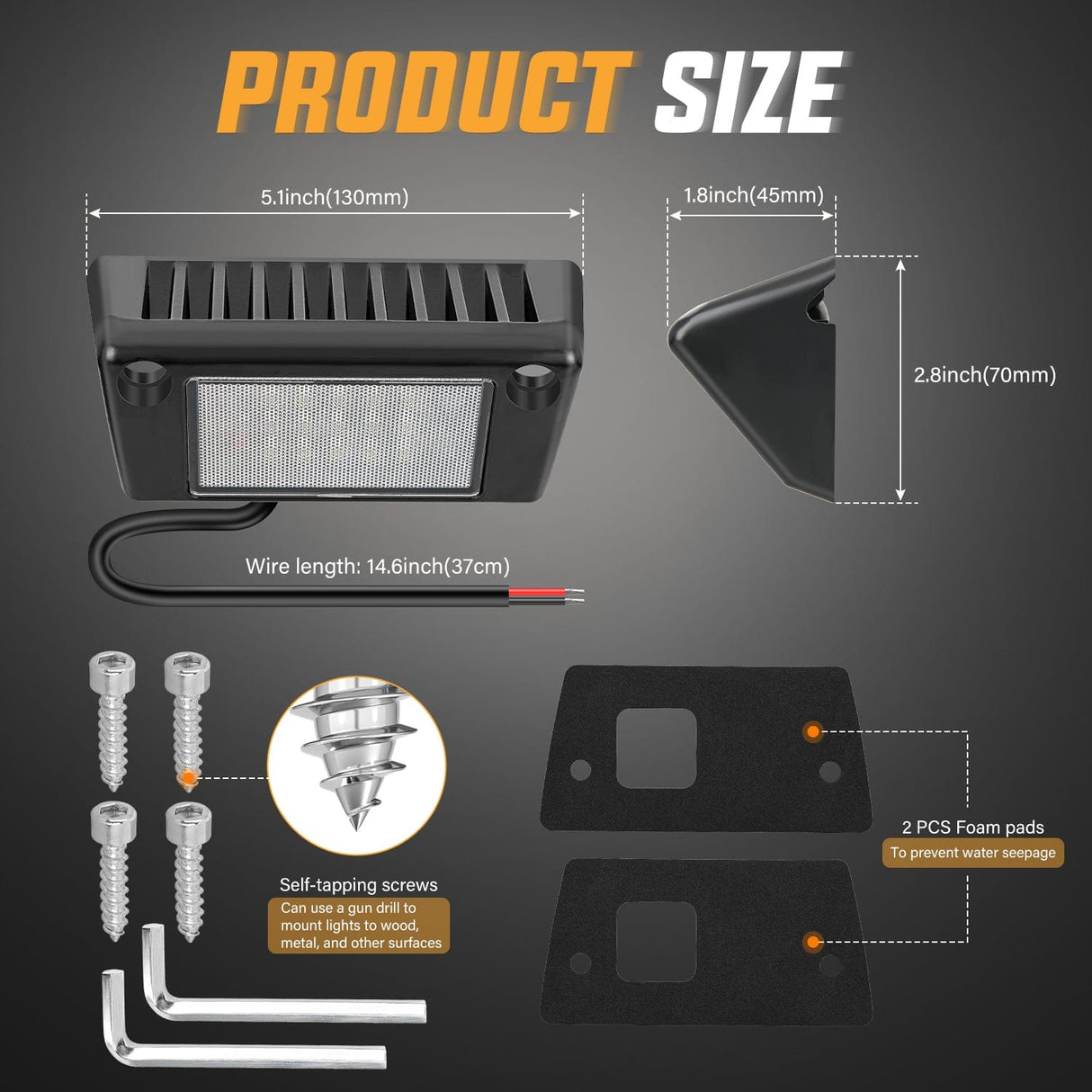 Area Lights RV Exterior Light 2PCS 5 Inch White Beam Porch Lights Black Aluminum