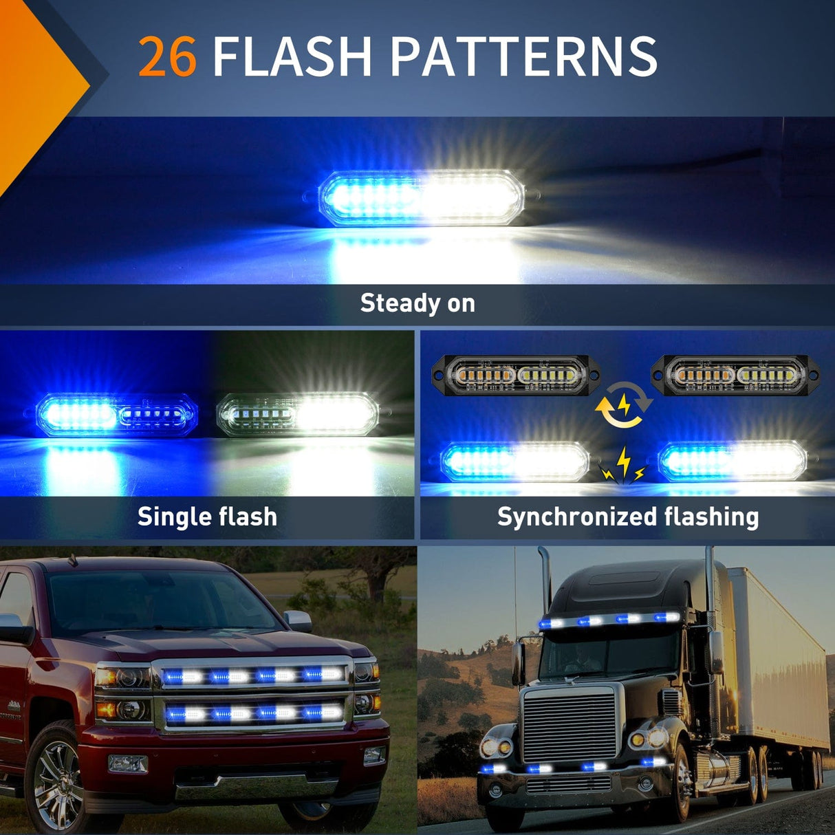 Surface Mount Strobe Lights 8PCS 12LED Blue White Emergency Strobe Lights