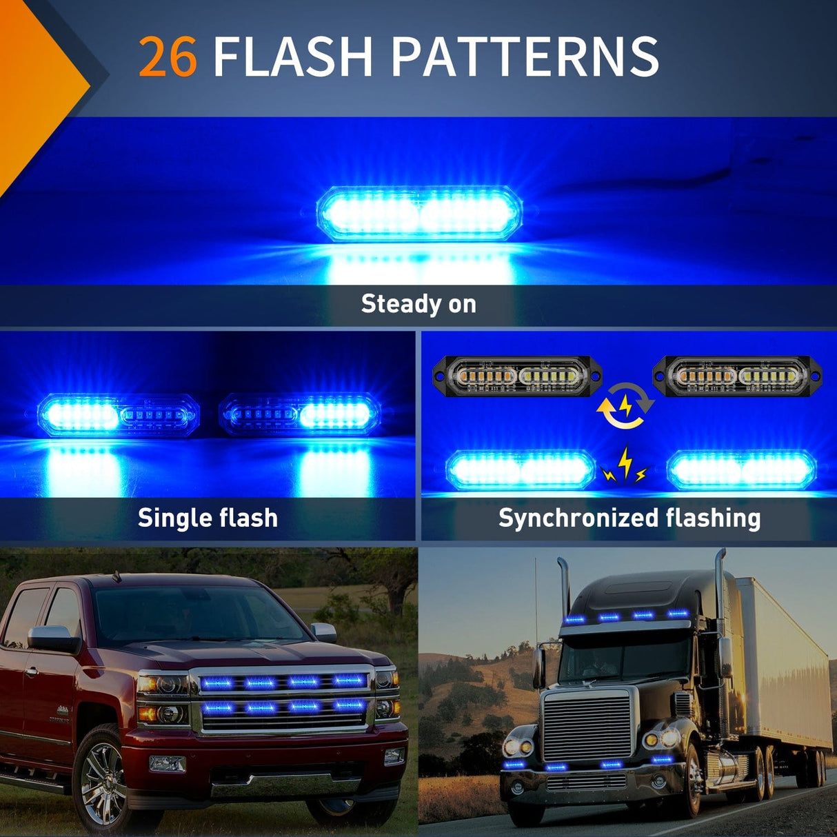 Surface Mount Strobe Lights 8PCS 12LED Blue Emergency Strobe Lights