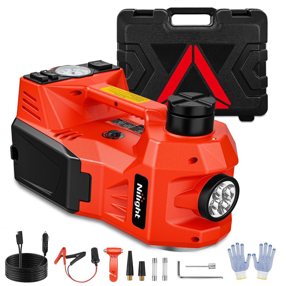 Car Jack Electric Car Jack 5 Ton 12V Hydraulic with Inflatable Pump LED Light 3 in 1 Portable Floor Jack for Tire Change