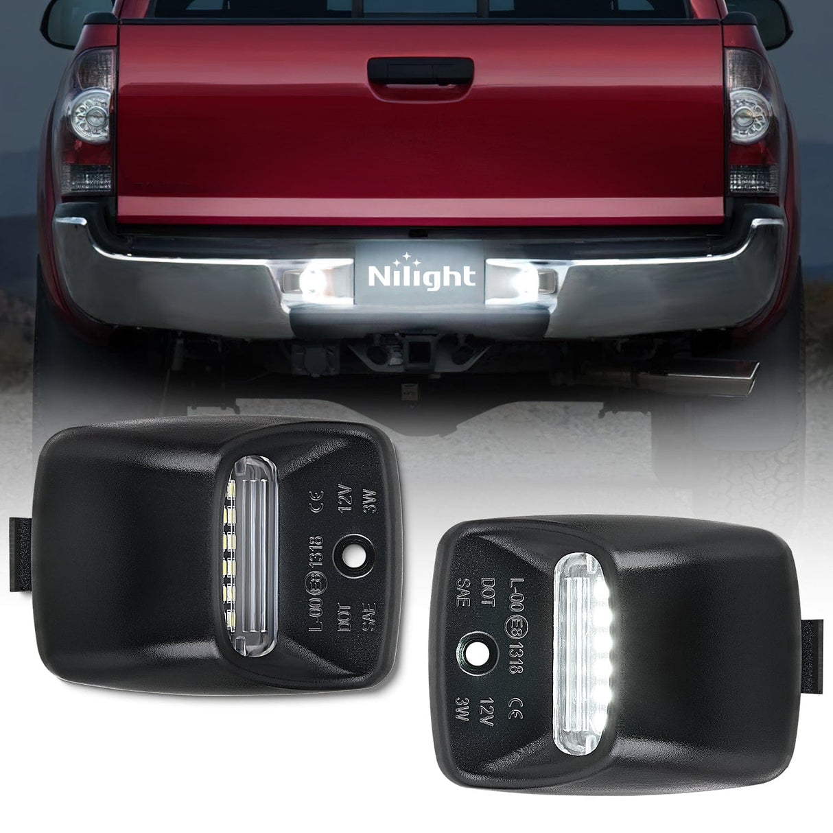 Tail Brake Turn Reverse Lights License Plate Lights Compatible with 2005 2006 2007 2008 2009 2010 2011 2012 2013 2014 2015 Toyota Tacoma 2000-2013 Tundra Black Housing 6000K White 2PCS Pack