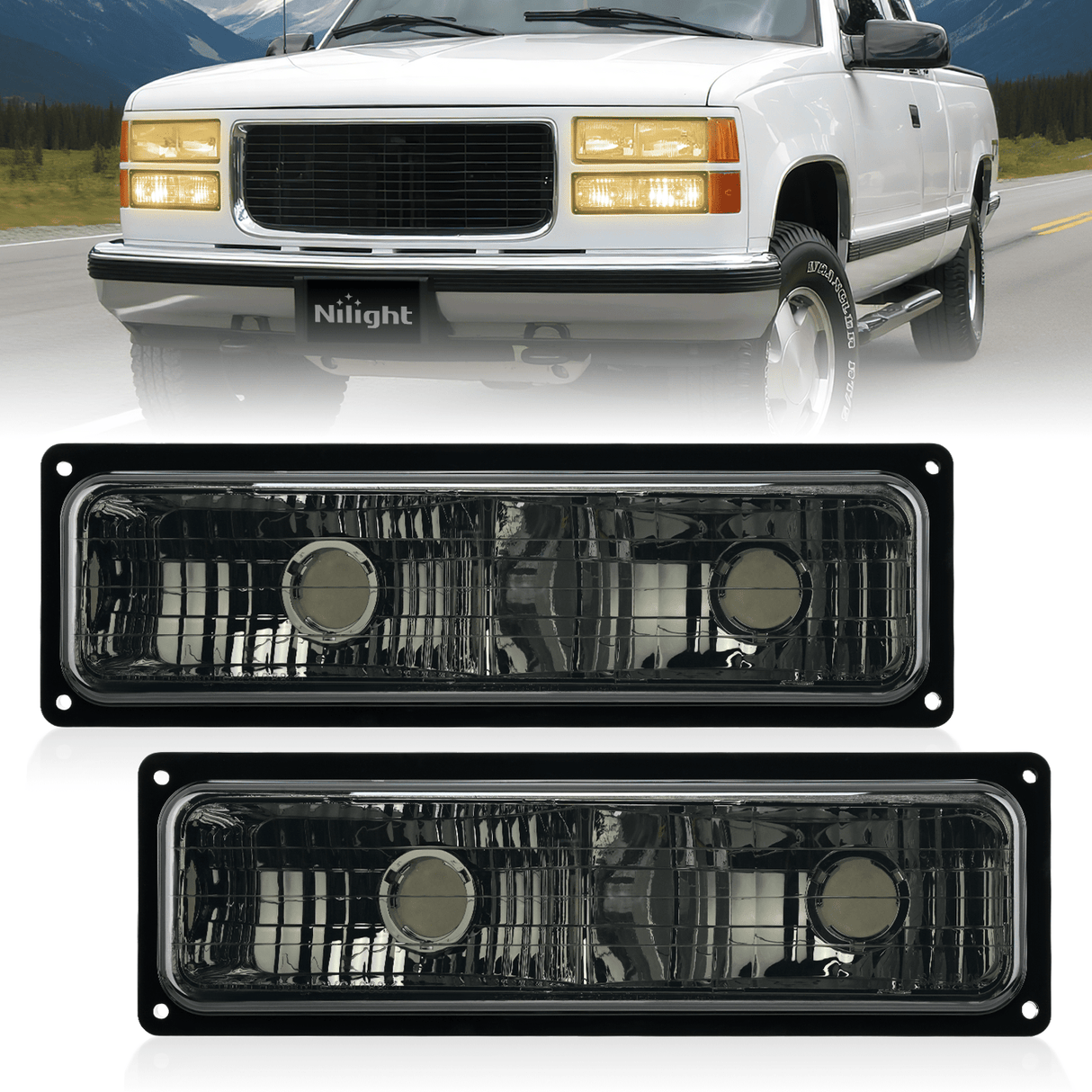 Headlight Assembly Headlight Assembly Compatible with 1988 1989 1990 1991 1992 1993 1994 1995 1996 1997 1998 Chevrolet GMC C10 C/K 1988-1999 Silverado Suburban Sierra Blazer Tahoe Yukon Smoke Lens Bumper Lights