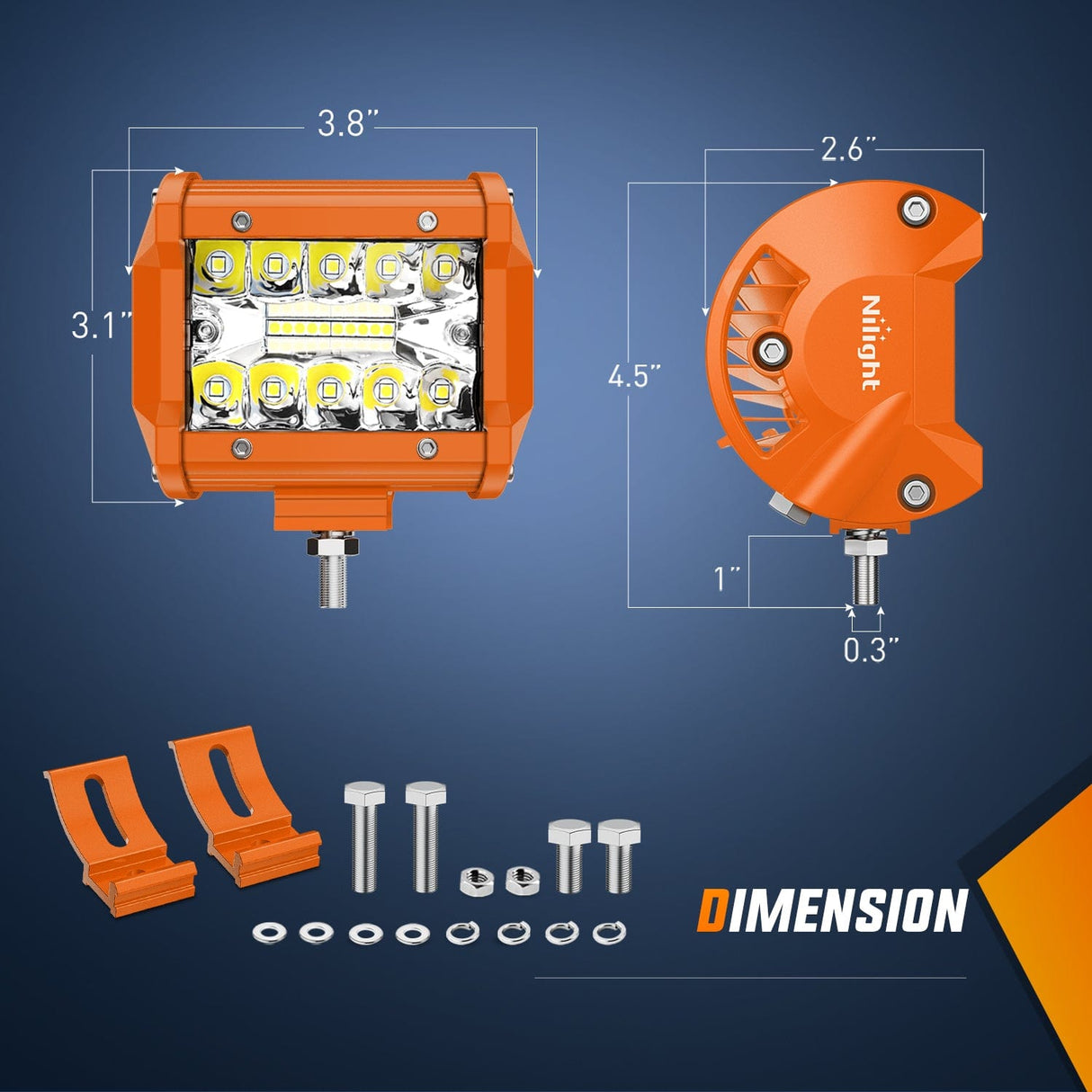 LED Work Light 2pc 4 Inch 20W Spot Flood Combo Orange Case Led Light Bar