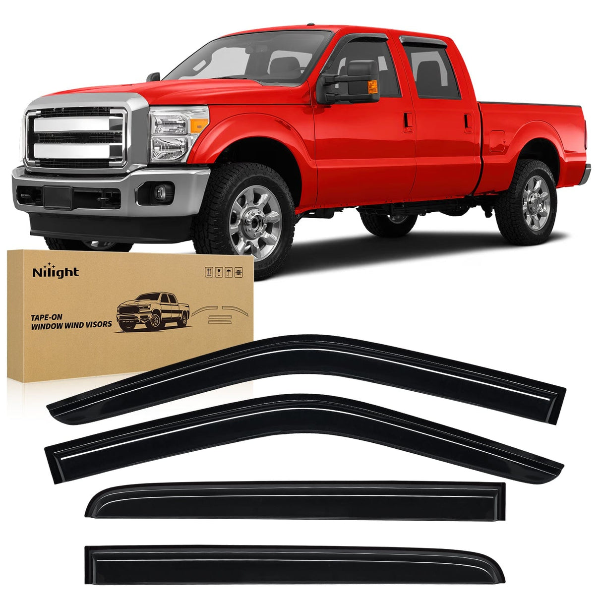 Rain Guards Tape-On Rain Guards for Ford F250 F350 F450 F550 Super Duty 1999-2016, Window Visors Vent Wind Deflectors-4PCS