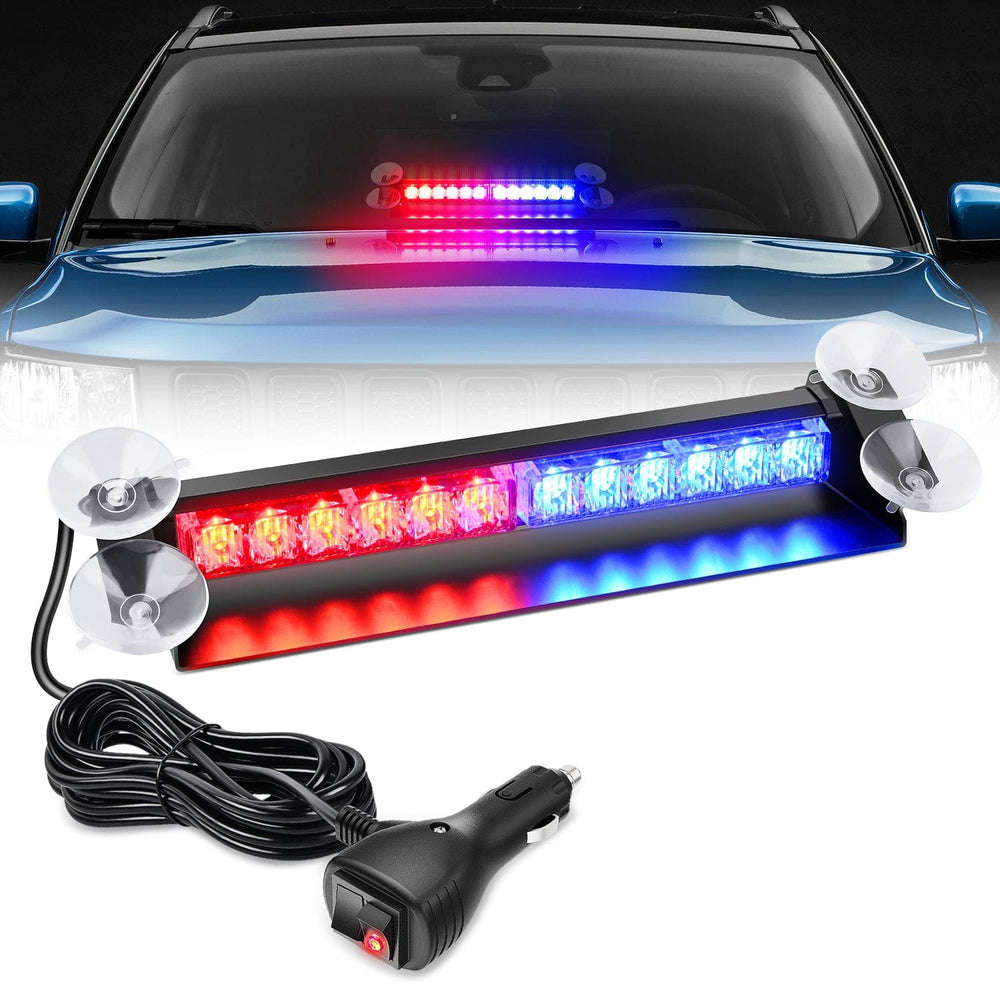 Led strobe light 12LED Traffic Advisor Strobe Light Bar Red Blue Emergency Warning Hazard Safety Dash Front/Rear Windshield Flashing Lights for Cars Trucks Police Firefighter Plow Construction Vehicles