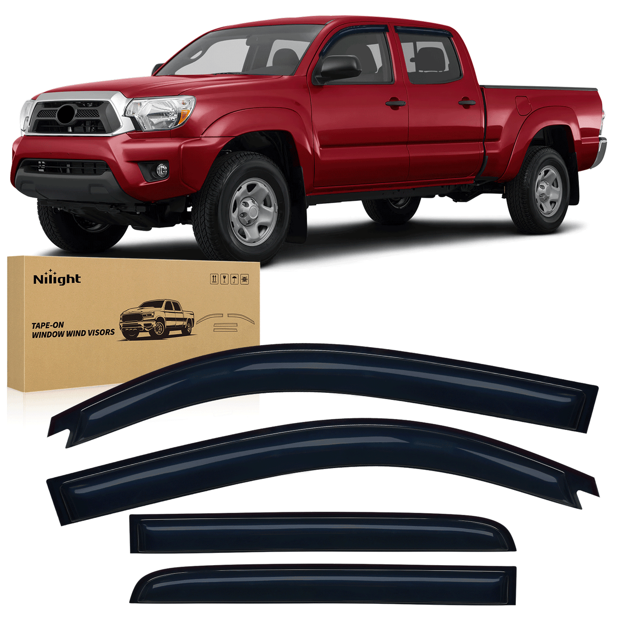 Rain Guards Rain Guards for Toyota Tacoma Double Cab 2005-2015 2010 2011 2012 2013 2014 2015, Out-Channel Window Visors Vent Wind Deflectors-4PCS