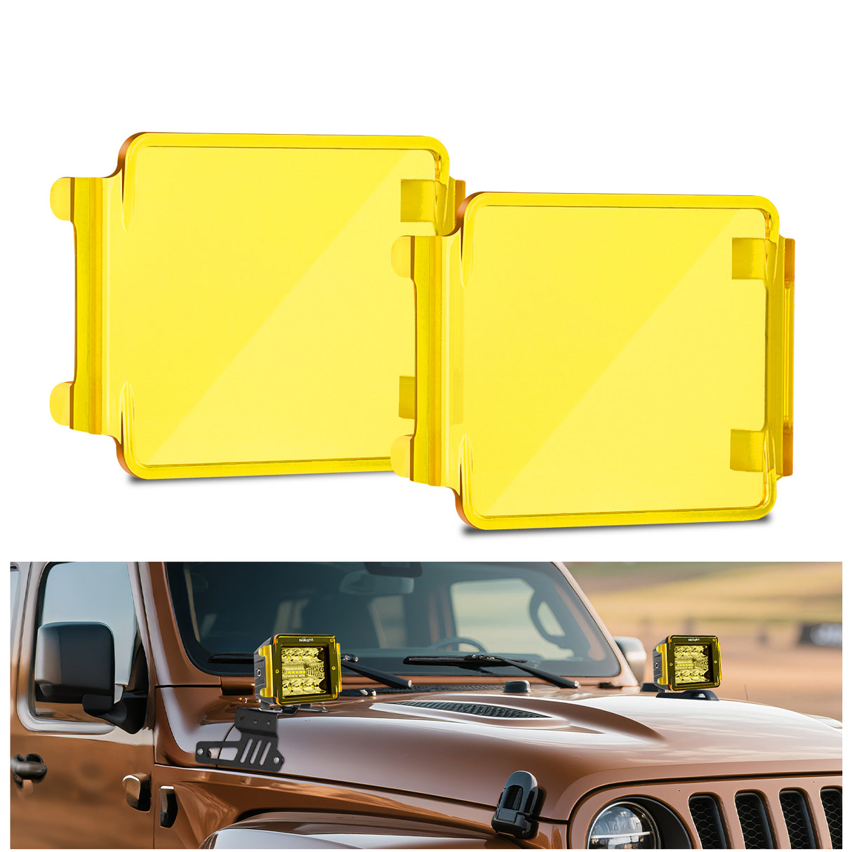 2Pcs 3 inch Yellow Cube Light Pod Cover