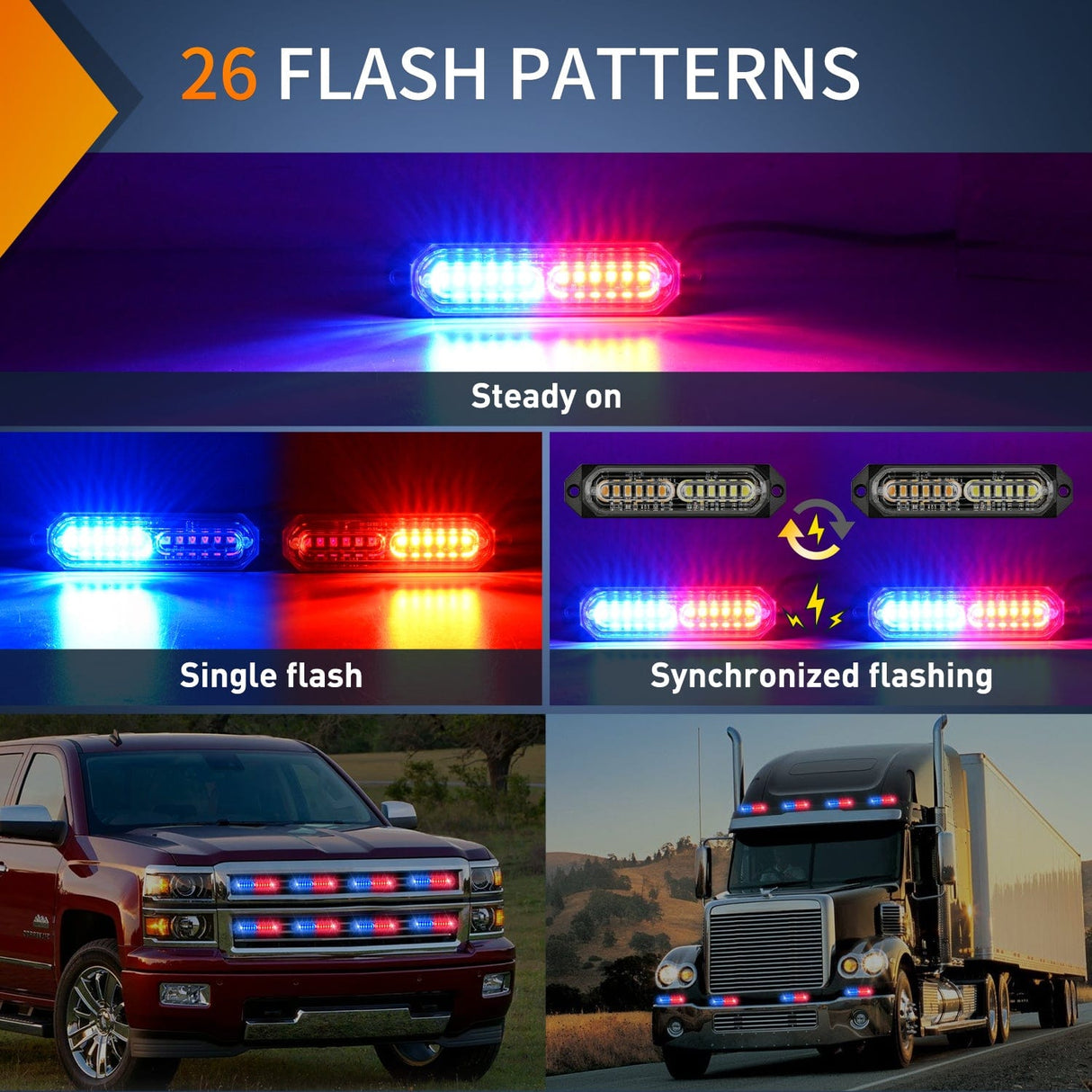 Surface Mount Strobe Lights 8PCS 12LED Red Blue Emergency Strobe Lights