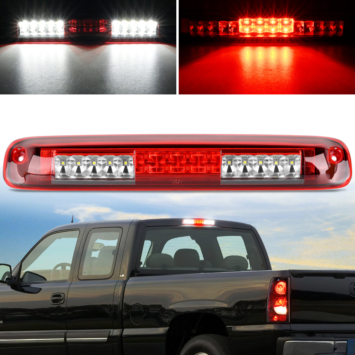 Third Brake Light Third Brake Light Tail High Mount 3rd Stop Cargo Reverse LED Lights Red Shell for Chevy Silverado GMC Sierra 1500 2500 3500HD 2007HD Classic 1999 2000 2001 2002 2003 2004 2005 2006
