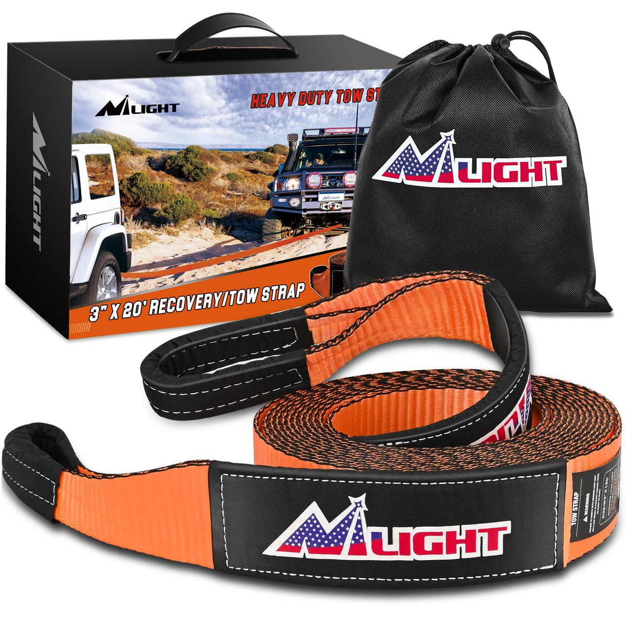 Tie Down Straps 3 x 20Inch Recovery Tow Strap Rope 31500LBS