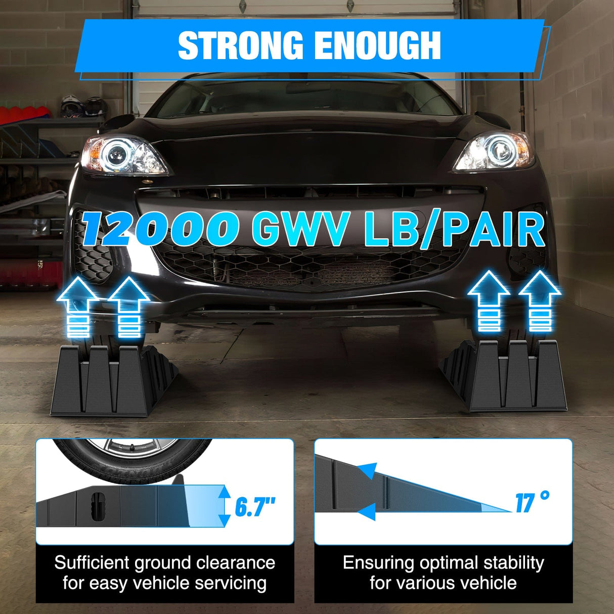 Curb Ramp 6.7Inch Lift Heavy Duty Truck Ramps 12000lb Capacity Portable Service Ramps