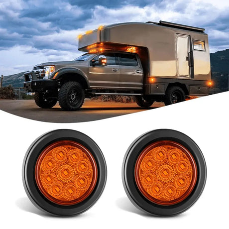 Side Marker Clearance Lights 2 Inch Amber 9 Leds Round Marker Clearance Light (Pair)