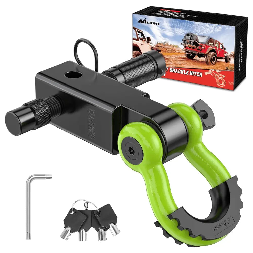 2 Inch Anti-Theft Shackle Hitch Receiver Set Green Black Nilight