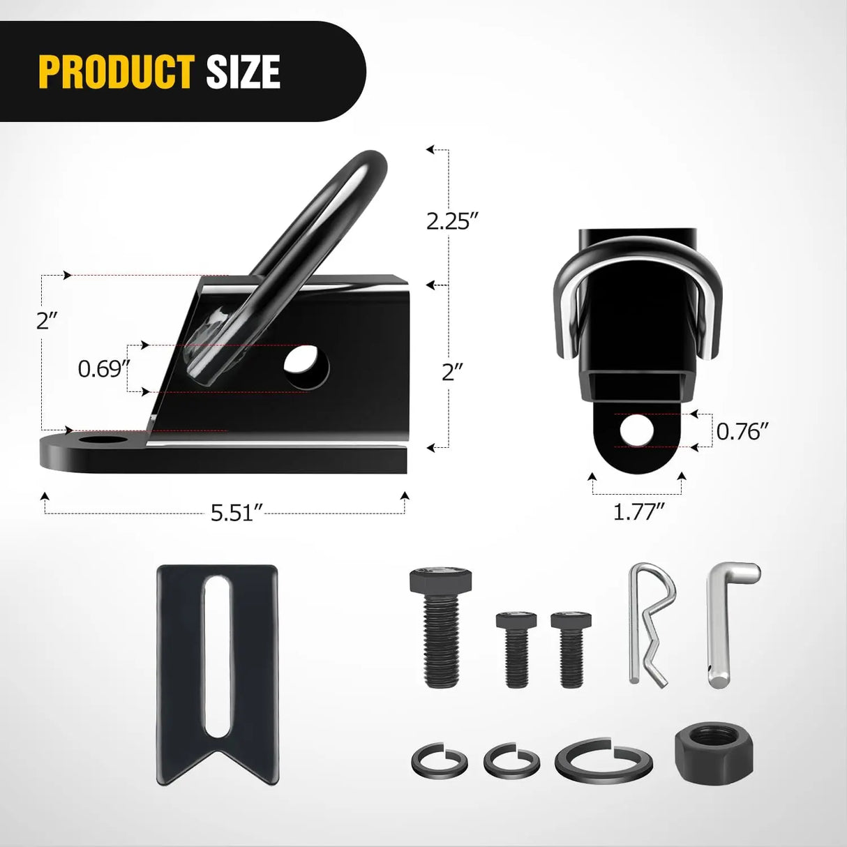 2 Inch Rear Trailer Hitch Receiver Kit for ATV UTV Rear Bumper Tow Hook Black Hitch Cover Kit Nilight